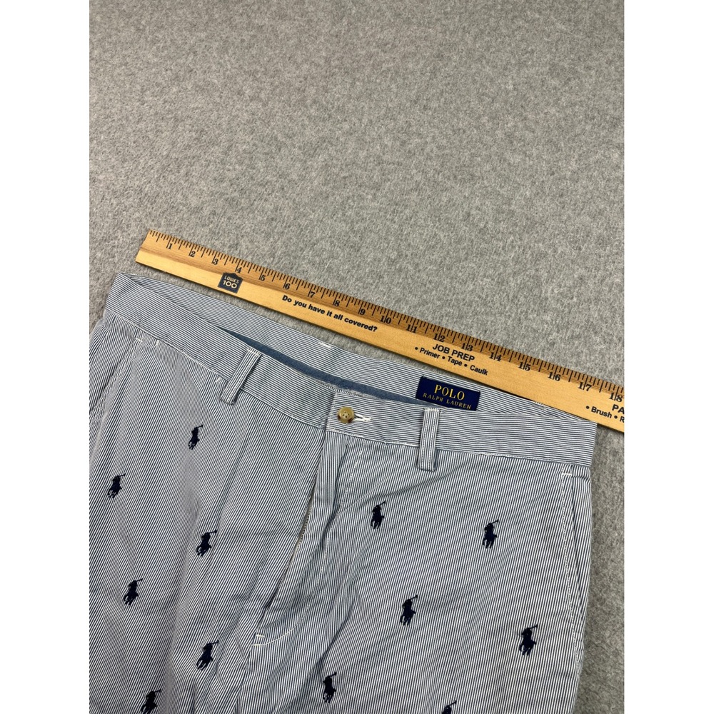 Polo Ralph Lauren Shorts Mens 35 Blue White Seersucker Striped Pony All Over - Picture 5 of 8